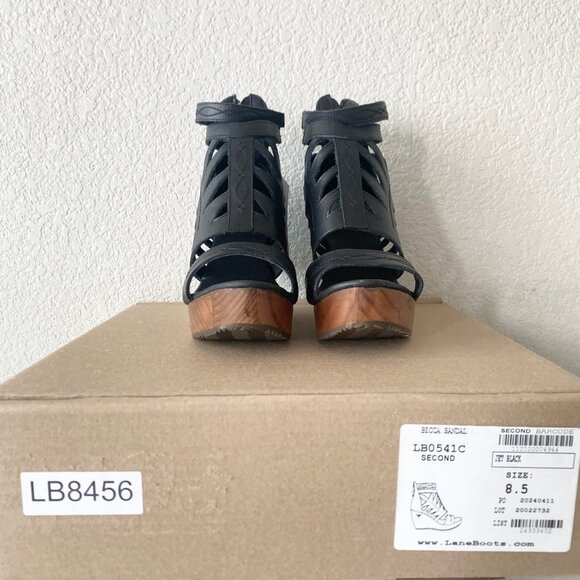 Lane Boots BECCA Womens Black Wedges 8.5 Western Sandals Cowgirl Wooden Heels - Picture 10 of 11